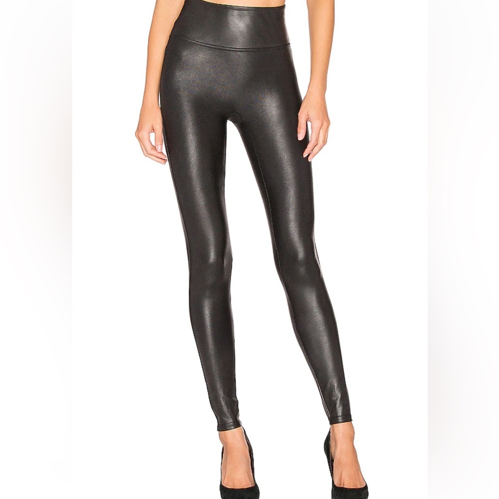 SPANX Faux Leather Black Leggings - Petite Small